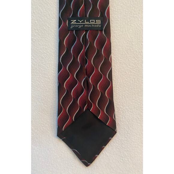ZYLOS BY GEORGE MACHADO 100% Burgundy Silk Neck Tie 3.75”W x 60”L - Picture 2 of 4